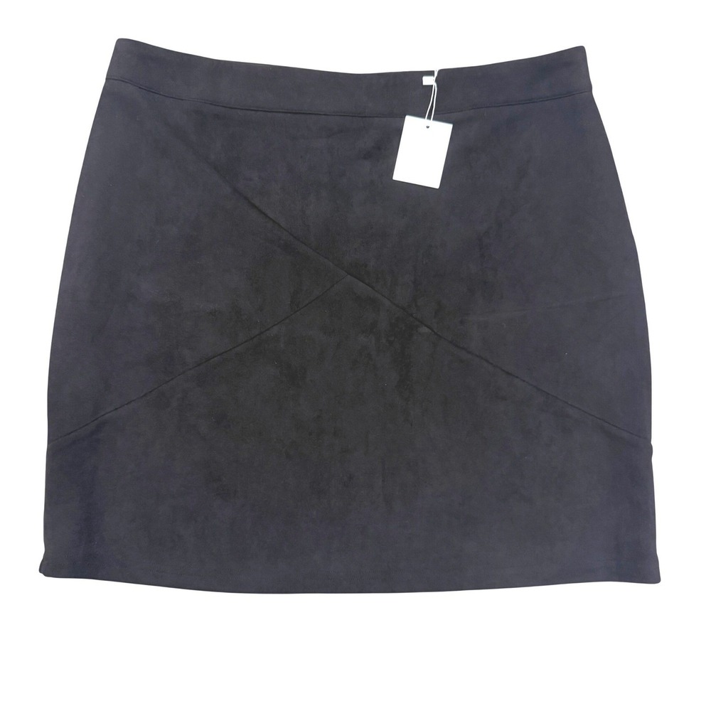MANGOPOP Mini Skirt Womens XXL Black NWT Faux Suede Envelope Front Zip Back